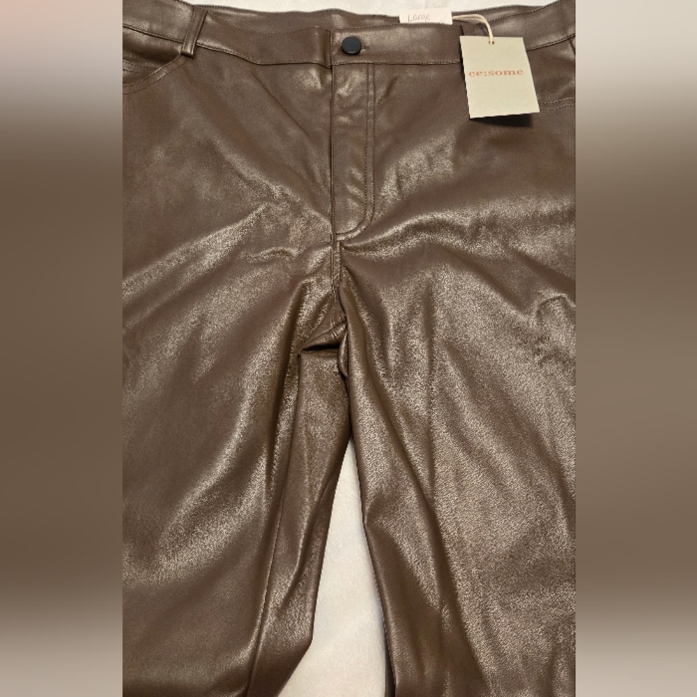 nwt Eesome Chocolate Faux Vegan Leather Trousers Large